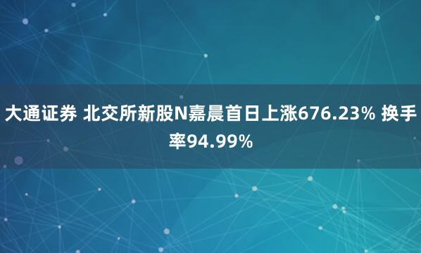 大通证券 北交所新股N嘉晨首日上涨676.23% 换手率94.99%